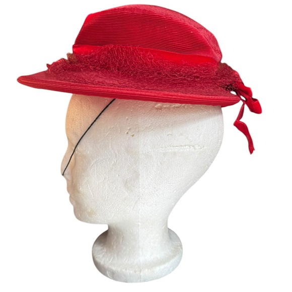1950s Fifth Ave. Designers Group Wide‎ Brim Hat w/Velvet Ribbon & Netting - Picture 1 of 7